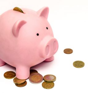 roze kasica sa novcem